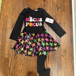 Hocus Pocus Black Long Sleeve Dress with Star Skirt
